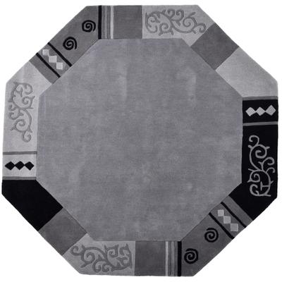 Wollteppich THEKO "Ambadi, handgetuftet", grau, B:200cm H:14mm L:200cm, Schurwolle, Teppiche, reine Schurwolle, handgetuftet, mit Bordüre, modern