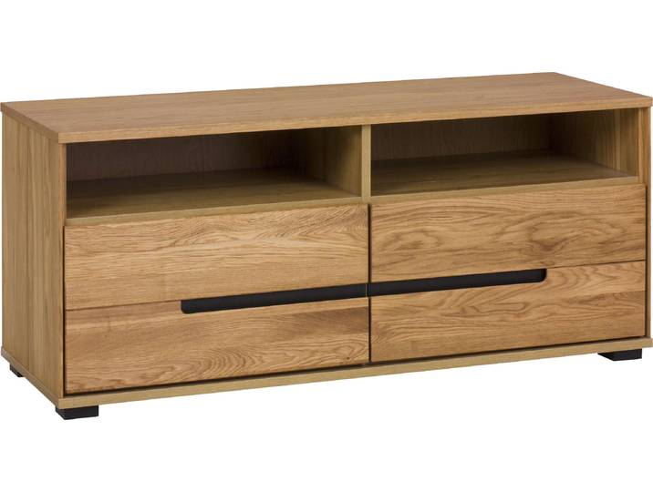 Lowboard HOME AFFAIRE, braun, B:122,5cm H:52,5cm T:40,5cm, Holz teilmassiv, Sideboards, Lowboard, Schuldaen mit Soft-Close-System, Schwarze Metallelemente