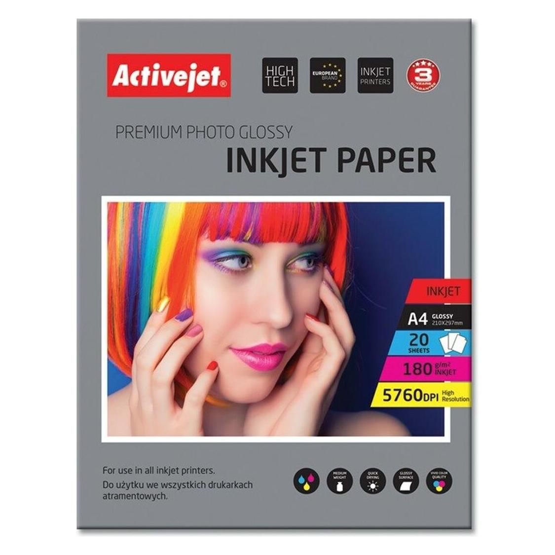 Activejet AP4-180G20 Fotopapier Glanz (180 g/m², 21 x 29.7 cm, A4, 20 Stk.) (AP4-180G20)