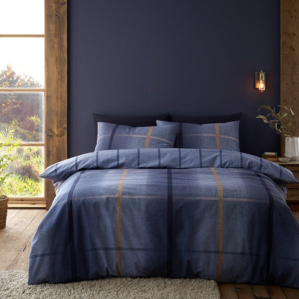 Catherine Lansfield Brushed Melrose Tweed Duvet Set Blue