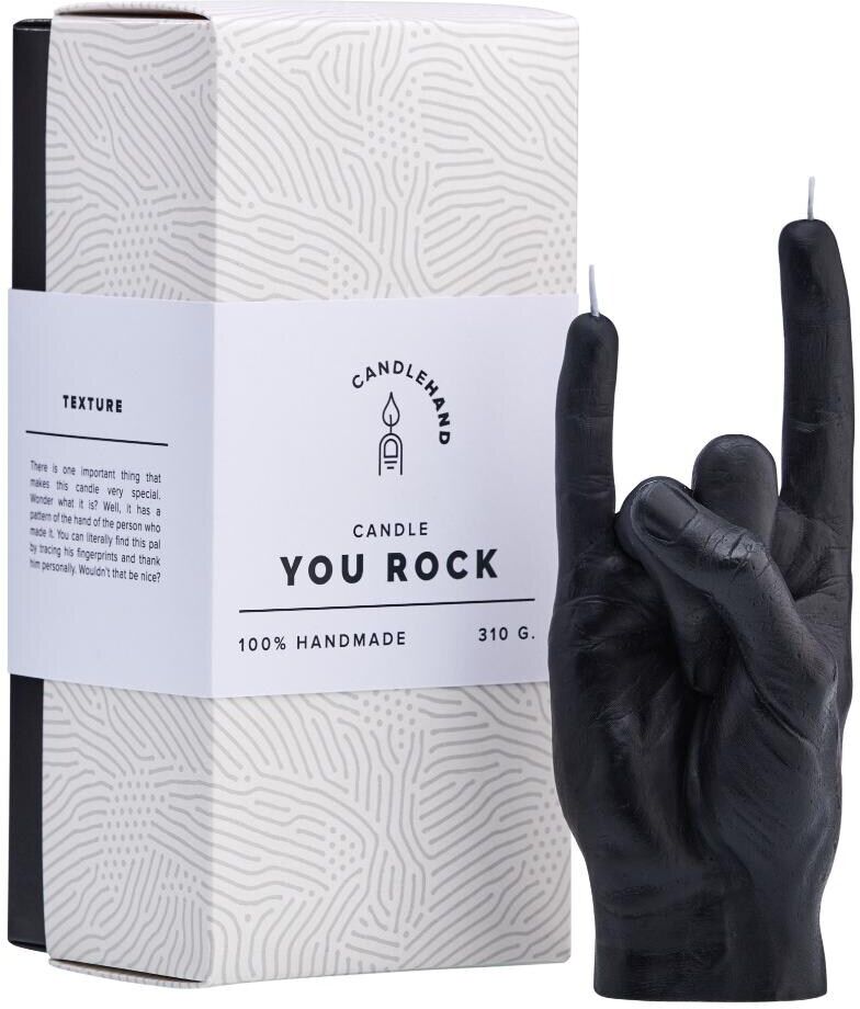 Formkerze "Mandatus Candle Hand You Rock", schwarz, H:20cm Ø:8cm, Kerzen, Formkerze schwarz Ø/H: 8cm x 20cm