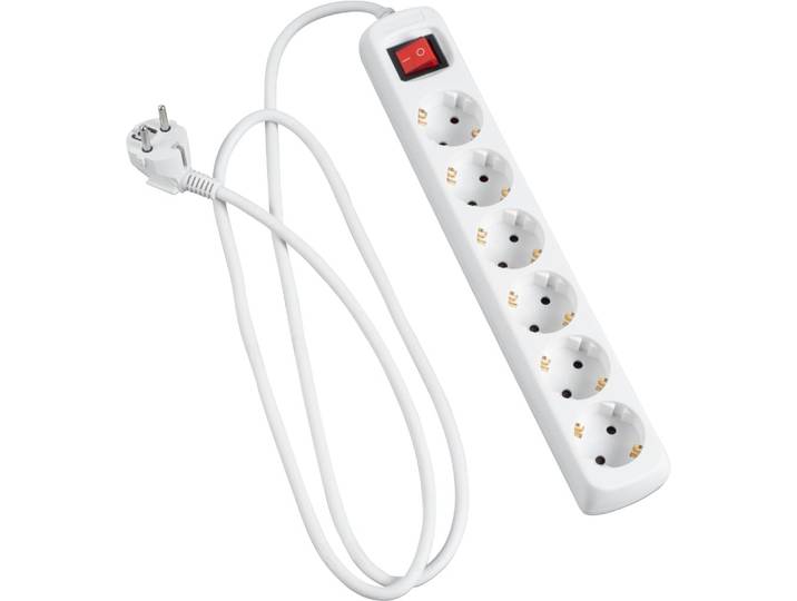 Steckdosenleiste HAMA Mehrfachsteckdose, 6-fach, Steckerleiste mit Schalter, 3 m Kabel , weiß, B:9cm H:6cm T:35,5cm, Kunststoff, Steckdosenleisten, Steckdosenleiste