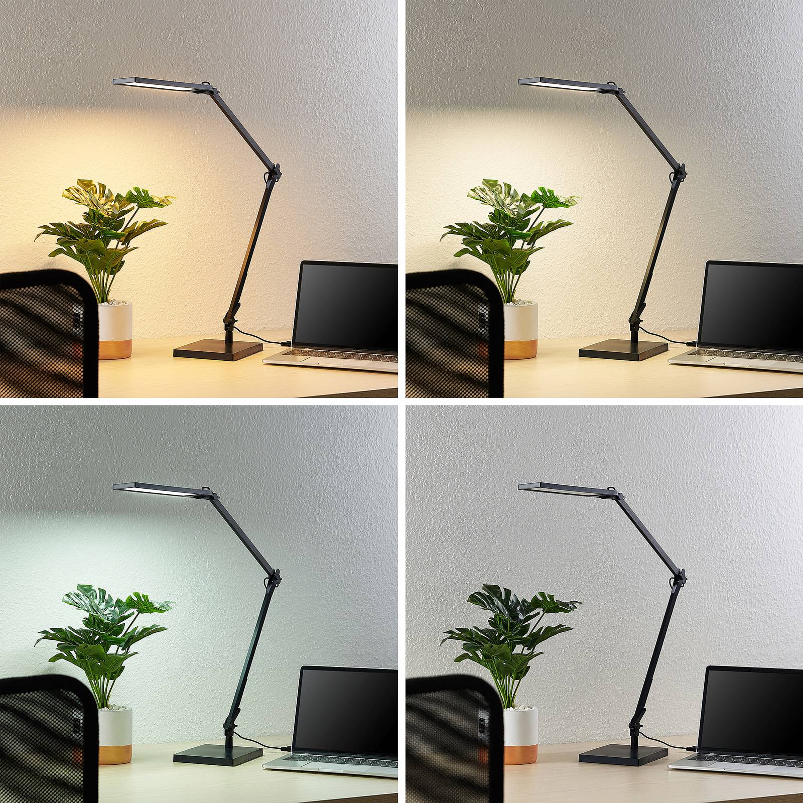 LED Schreibtischlampe Antisa Lindby, dimmbar, schwarz, für Arbeitszimmer / Büro, Kunststoff, Modern, LED Tischlampe