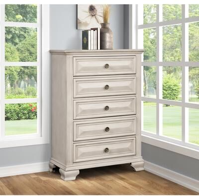 Roundhill Furniture Renova Distressed Parchment 5-Drawer Chest