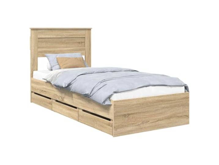 PUGYNBK Bettrahmen Sonoma Eiche 100 x 200 cm Technisches Holz, integrierte Schubladen, Lattenrost, einfache Montage