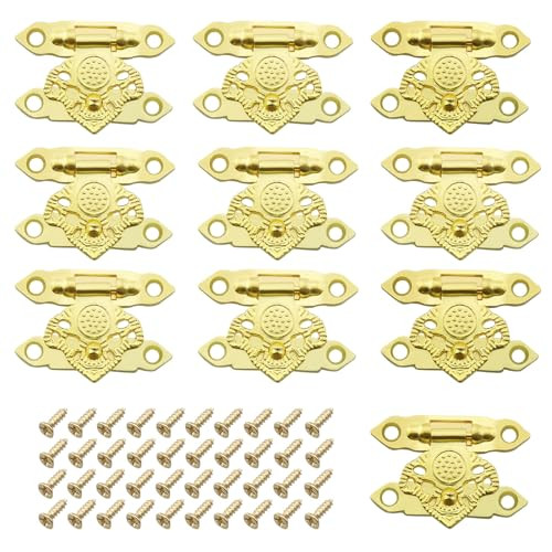 10 stuks Gouden Doos Gesp Latch Decoratieve Hasp Latches voor Houten Kistjes en Lades met Schroeven