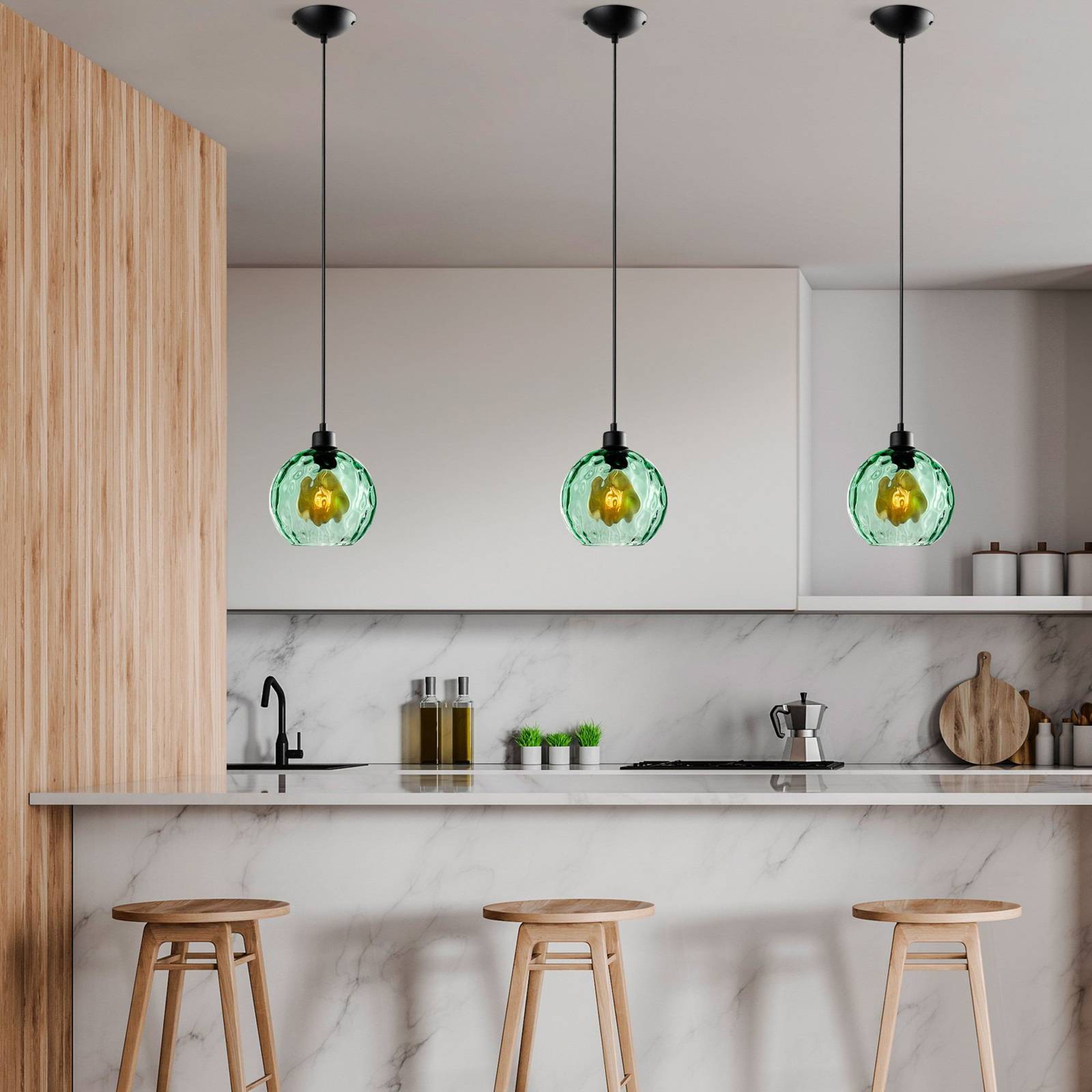 Glas Hängelampe Benek Opviq, dimmbar, grün, für Wohn- / Esszimmer, Glas, Junges Wohnen, Pendelleuchte