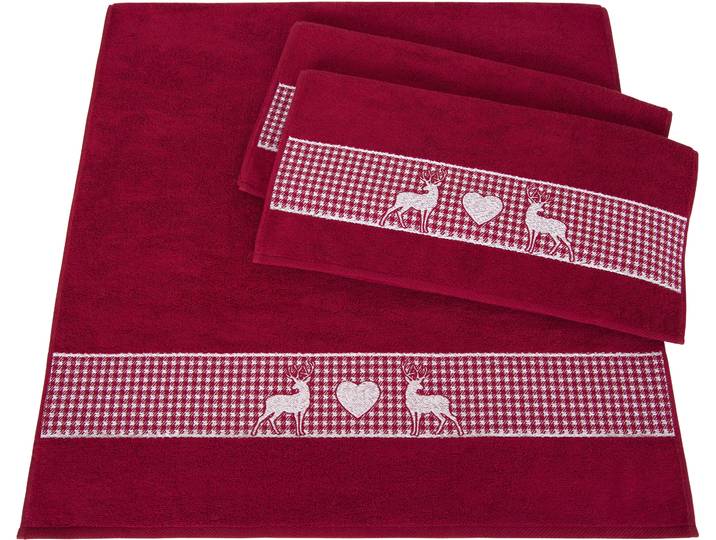 Handtuch Set DYCKHOFF Oktoberfest , rot (granat), 3 Stk., Frottier, Frottier, Obermaterial: 100% Baumwolle, Handtuch-Sets, Handtuch Set, Made in Germany (2 Handtücher, 1 Duschtuch)