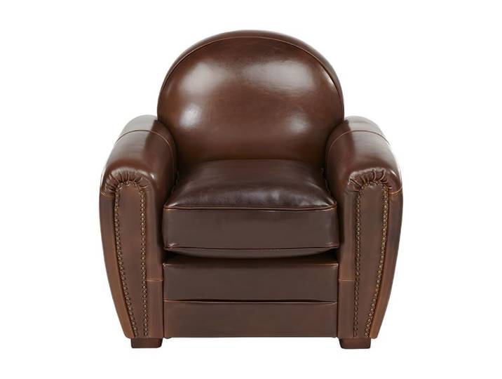 Fauteuil droit croûte de cuir marron chocolat