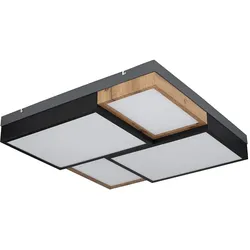 Deckenlampe Wohnzimmerlampe schwarz Holzleuchte LED Deckenleuchte Schlafzimmer, Metall, MDF, Kunststoff, 50W 3000lm warmweiß, LxBxH 60x60x9