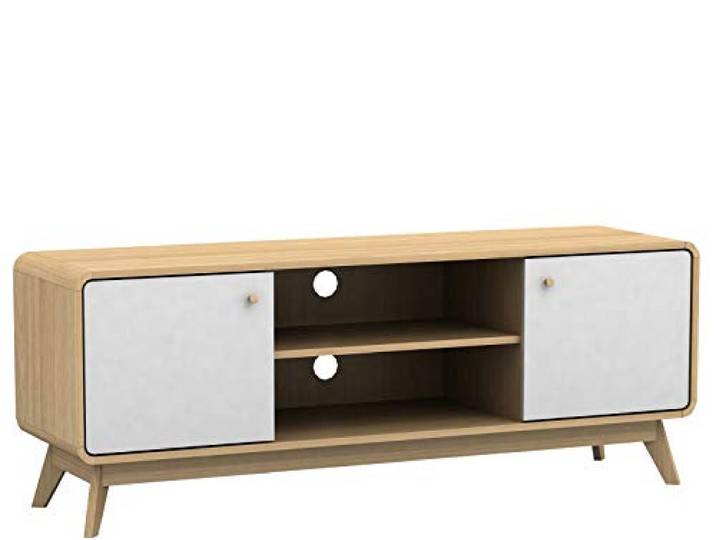 Cassie TV-Ständer mit 2 Türen, Eicheoptiknweiß, Spanplatte (BxTxH) 140x39x53 cm