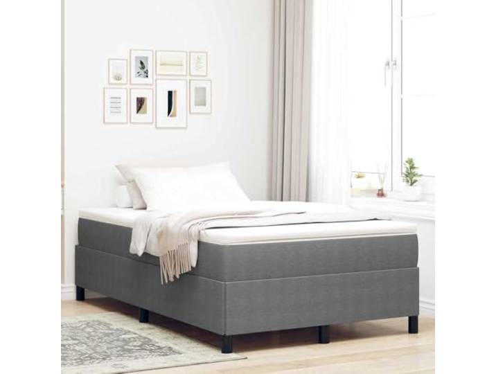 Boxspringbett Hellgrau 120 x 200 cm Cordstoff Samtbezug, Kiefernholzgestell, Lattenrost Inklusive, Kunststoffbeine, Modernes Design