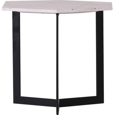 Beistelltisch LEONIQUE "Menton", schwarz (schwarz, weiß), Tische, Beistelltisch, mit Metall-Inlays in einer Marmorplatte