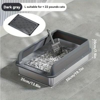 Uplift Essentials Extra Large Enclosed Stainless Steel Cat Litter Box dark Grey L