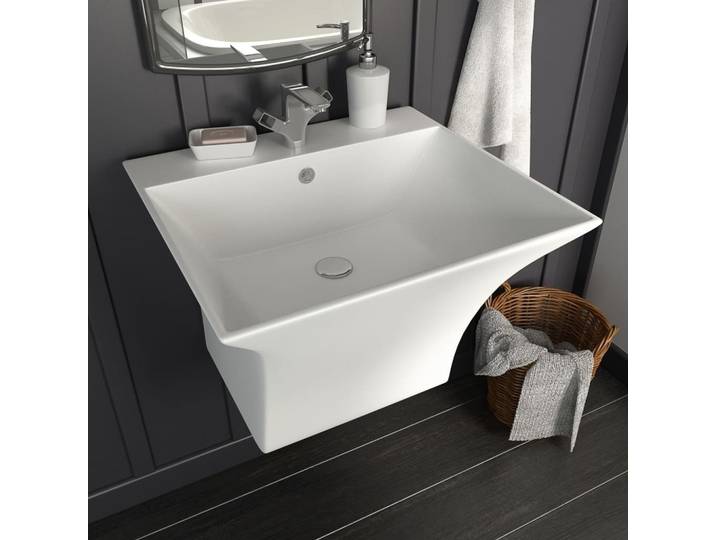vidaXL lavabo mural céramique blanc 500 x 450 x 410 mm