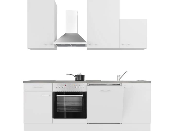 Küchenzeile FLEX-WELL Lucca , weiß (küche: weiß, front: weiß matt, korpus: weiß, arbeitsplatte: caledonia), B:220cm H:234cm T:60cm, Komplettküchen-Sets, Küchenzeile, wahlweise mit E-Geräten, Gesamtbreite 220 cm
