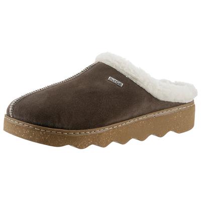 Pantoffel ROHDE "Foggia-D", Damen, Gr. 37, Lammwolle, braun (dunkelbraun), Veloursleder, Schuhe, Hausschuh, Clog mit herausnehmbarer Innensohle aus Lammwolle