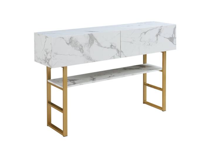 [en.casa] Konsolentisch Varberg, Weiß, Metall, Marmor Optik, Rechteckig, 120x75x30 cm, Wohnzimmer, Wohnzimmertische, Konsolentische