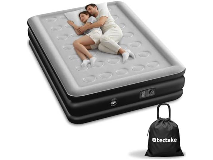 tectake® aufblasbare Matratze, Schlafmatratze, Bett mit Elektropumpe, Luftmatratze selbstaufblasend, Luftbett, Reisebett für Camping, als Gästebett, mit Transporttasche- 200 x 148 x 44 cm