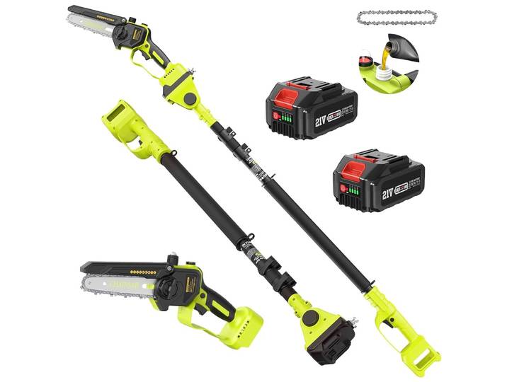 Scie à perche sans fil 6'' pour branches hautes, scie à chaîne électrique avec perche d'extension jusqu'à 15 pieds pour la coupe et l'entretien des arbres.