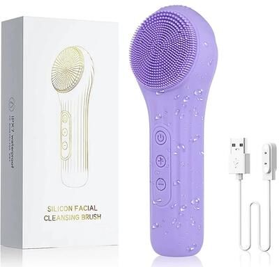 Inspire Curations Sonic Waterproof Facial Cleansing Brush Rechargeable Deep Clean Skin Care Tool purple