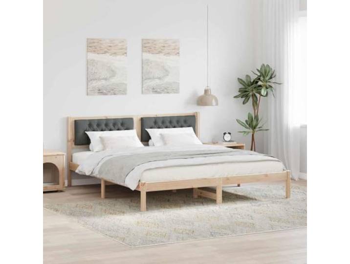WDGJJFECNMUEHI Massives Kiefernholz Modernes Design 160x200 cm Braun Bettrahmen Dunkelgrau 160x200 cm Massives Kiefernholz Bettgestell mit Polsterkopfteil Lattenrost King Size