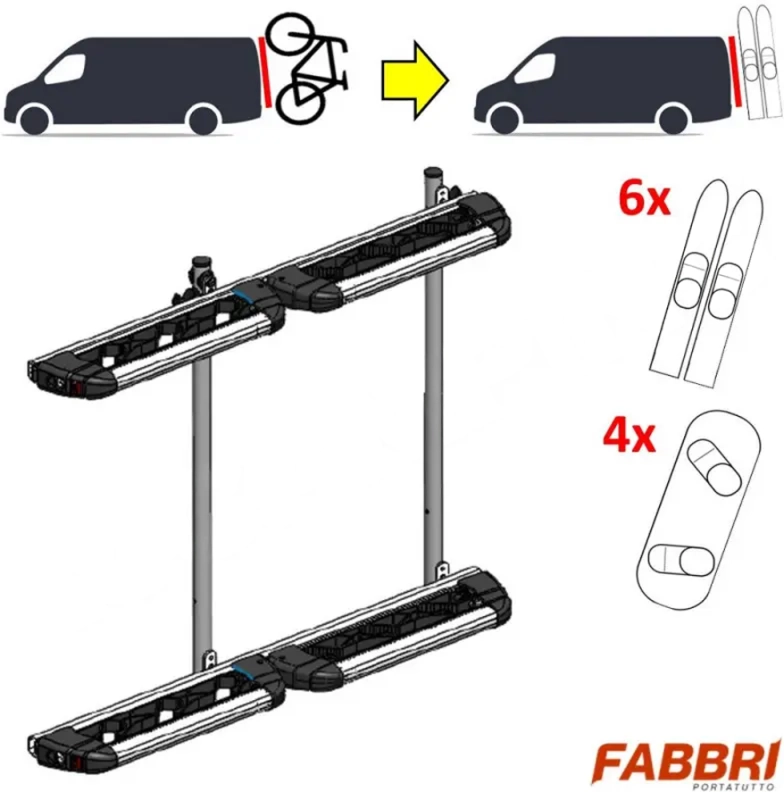 Fabbri KIT trasformazione da PORTABICI IN PORTASCI  per portabici doppia porta nero