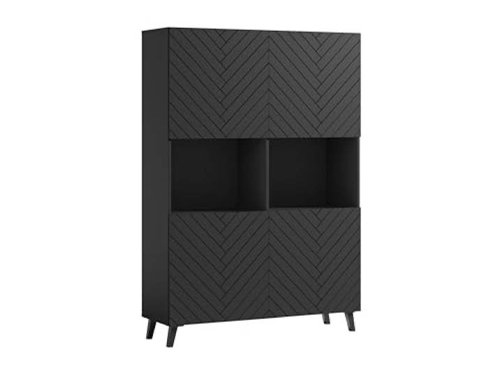 Phuket Sideboard, 168 cm, Sideboard mit 4 Türen, Kommode mit Beinen, Wohnzimmermöbel, gewellte Fronten, Sideboard mit Beinen (schwarz)