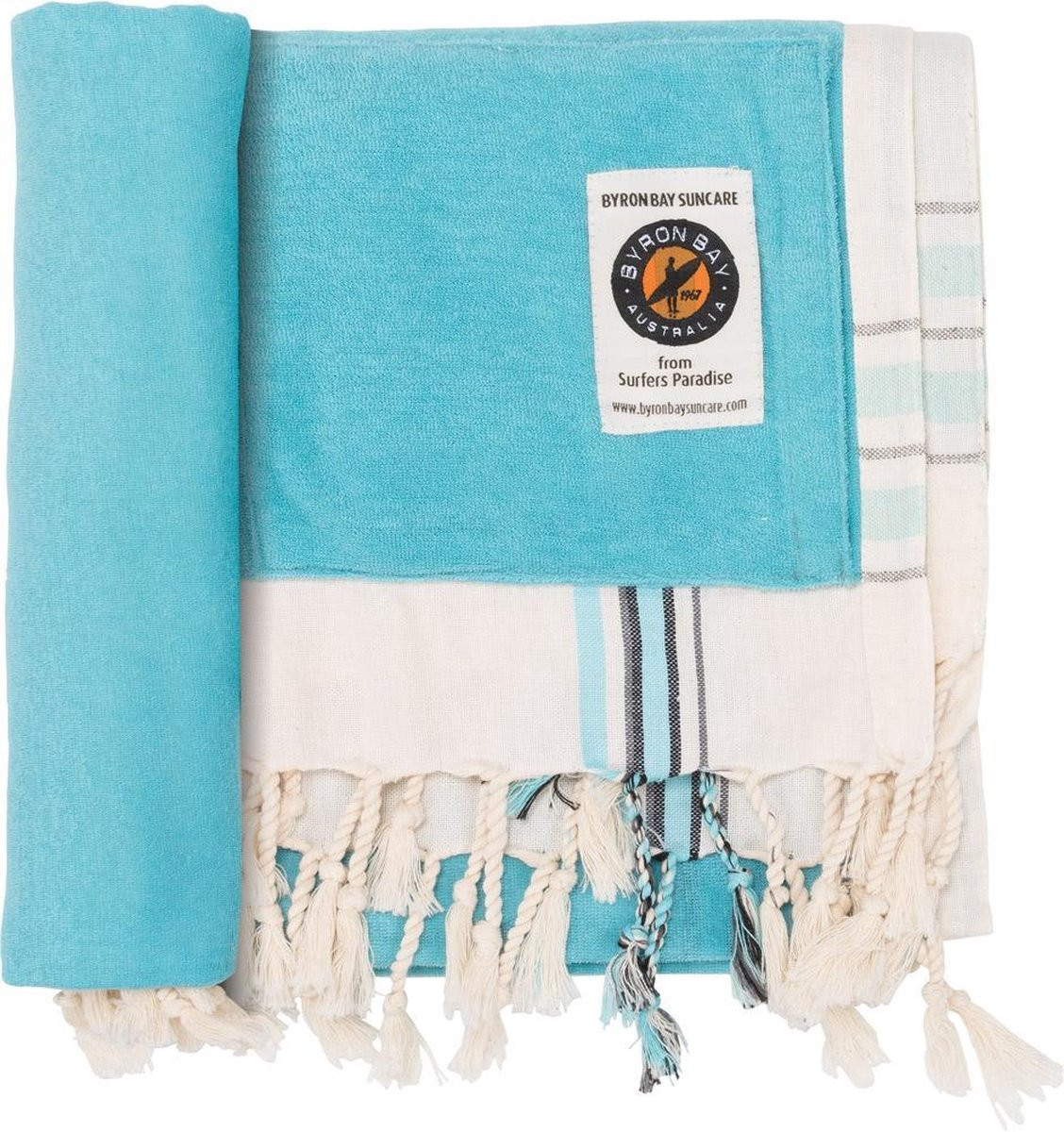 Byron Bay Suncare Beach Towel Kikoy beige/blauw voor volwassenen 160 x 95 cm