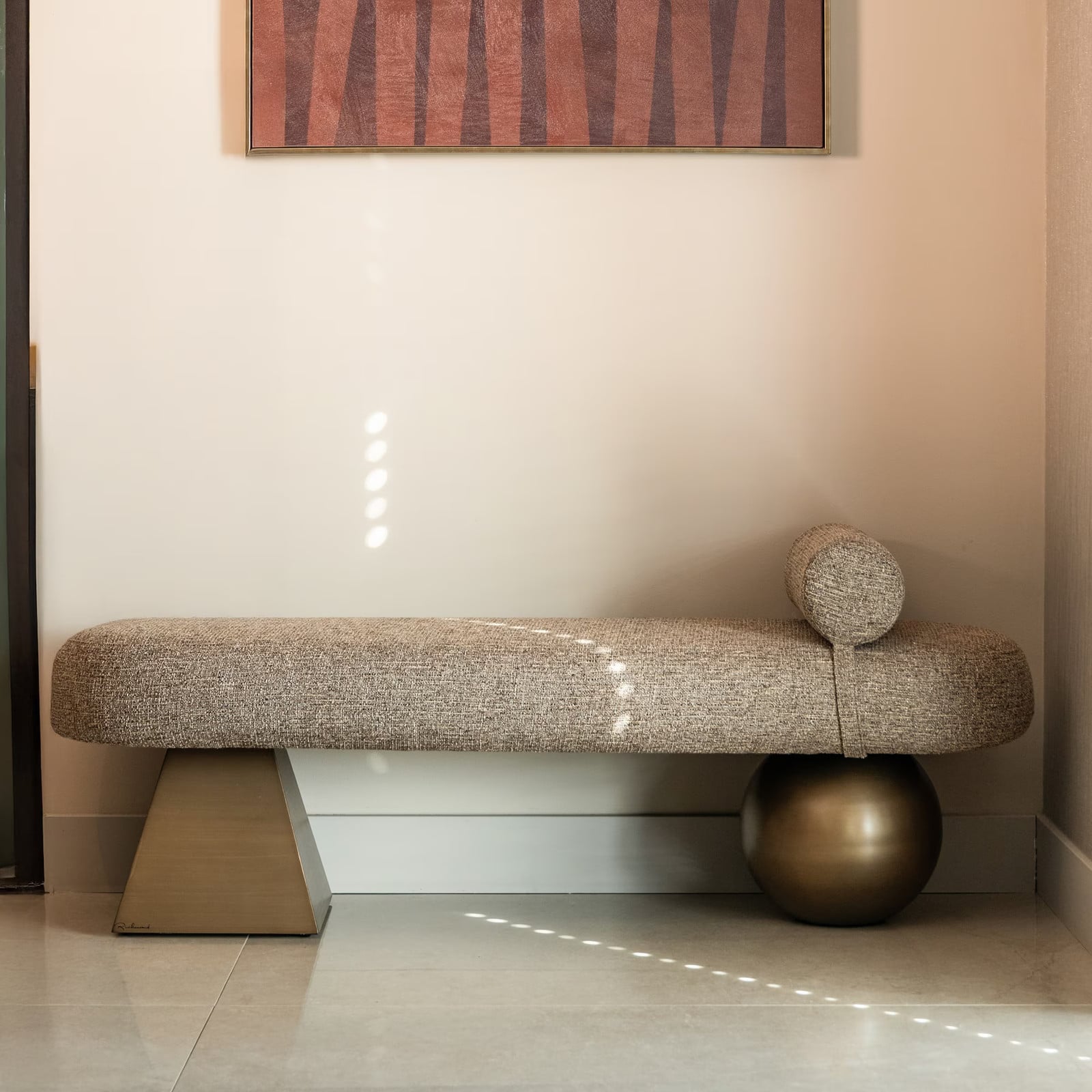 Richmond Interiors Bankje Alexander Jones, Tweed stof, Bruin, 148 cm