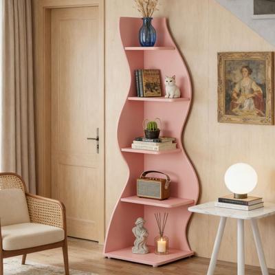 PARISLOFT "5-Tier Tall Bookshelf with Wavy Design, 69.88"" Corner Shelf - 19.68"" x 18.9"" x 69.88"""