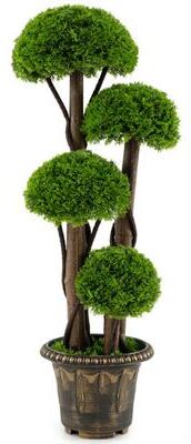 Costway 3 FT Artificial Cypress Topiary Tree Realistic Greenery Plant with Spiral Vines and Real Wood Trunks