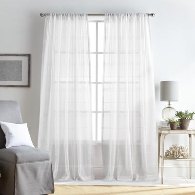 Martha Stewart Delicate Stripe Sheer Rod Pocket Window Curtain Panel Pair