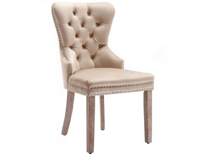 EuroLiving Esszimmerstühle 2er-Set, Samtbezug beige, Massivholzbeine, Nagelkopfbesatz, Türklopfer, Beige, 53.5x95x64 cm, Esszimmer, Stühle, Armlehnstühle