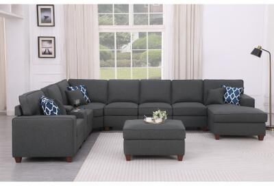 Modern Linen Modular Sectional Sofa with Ottoman and USB Console by GDFStudio