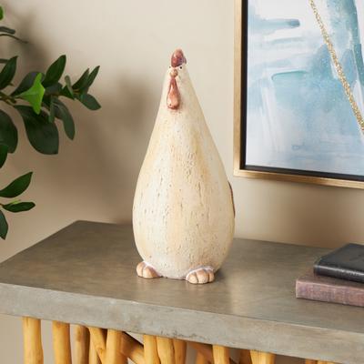 ARCILLA ELEMENTAL Cream Magnesium Oxide Standing Rooster Decorative Garden Sculpture with Red Accents