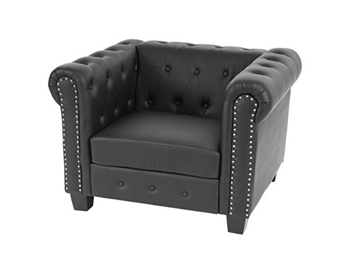 Mendler Relaxsessel Chesterfield Kunstleder eckige Füße - schwarz