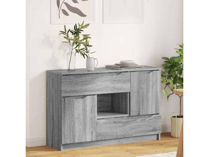 HEFZGDB Schlankes Sideboard mit Schubladen aus Holzwerkstoff Graues Sonoma, modernes Sideboard mit Kugellager-Schubladen für Wohnzimmer, funktionales mit Aufbewahrung für Esszimmer,