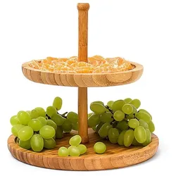 relaxdays Bambus-Etagere mit 2 Schalen braun