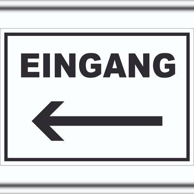 HB-Druck Eingang Aufkleber mit Pfeil nach links A7 (74x105mm)