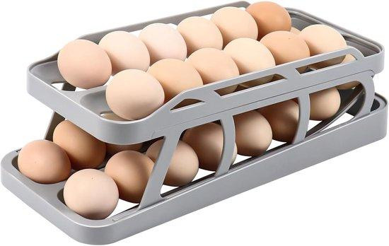 Famanu eierhouder voor de koelkast - dubbele roterende eierhouder voor 24-48 eieren - grijs