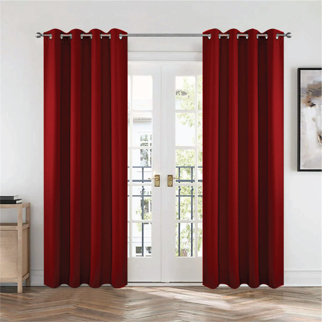 Ebern Designs Frasco Eyelet Blackout Thermal Curtain Pair – Light Blocking & Energy Efficient Red 228.6cm Width x 228.6cm Drop
