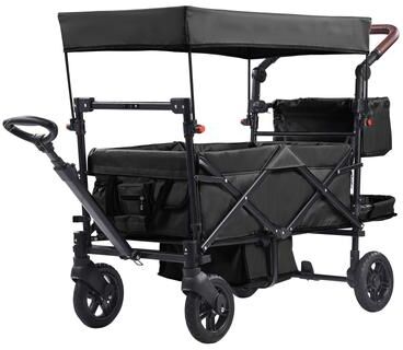 Kodotan sofa Wagon Stroller for 2 Kids, Push Pull Quad Collapsible Stroller with Adjustable Handle, Encircling Harness Removable Canopy