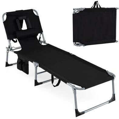 Costway Tanning Chair with Face Arm Holes Folding Chair-Black
