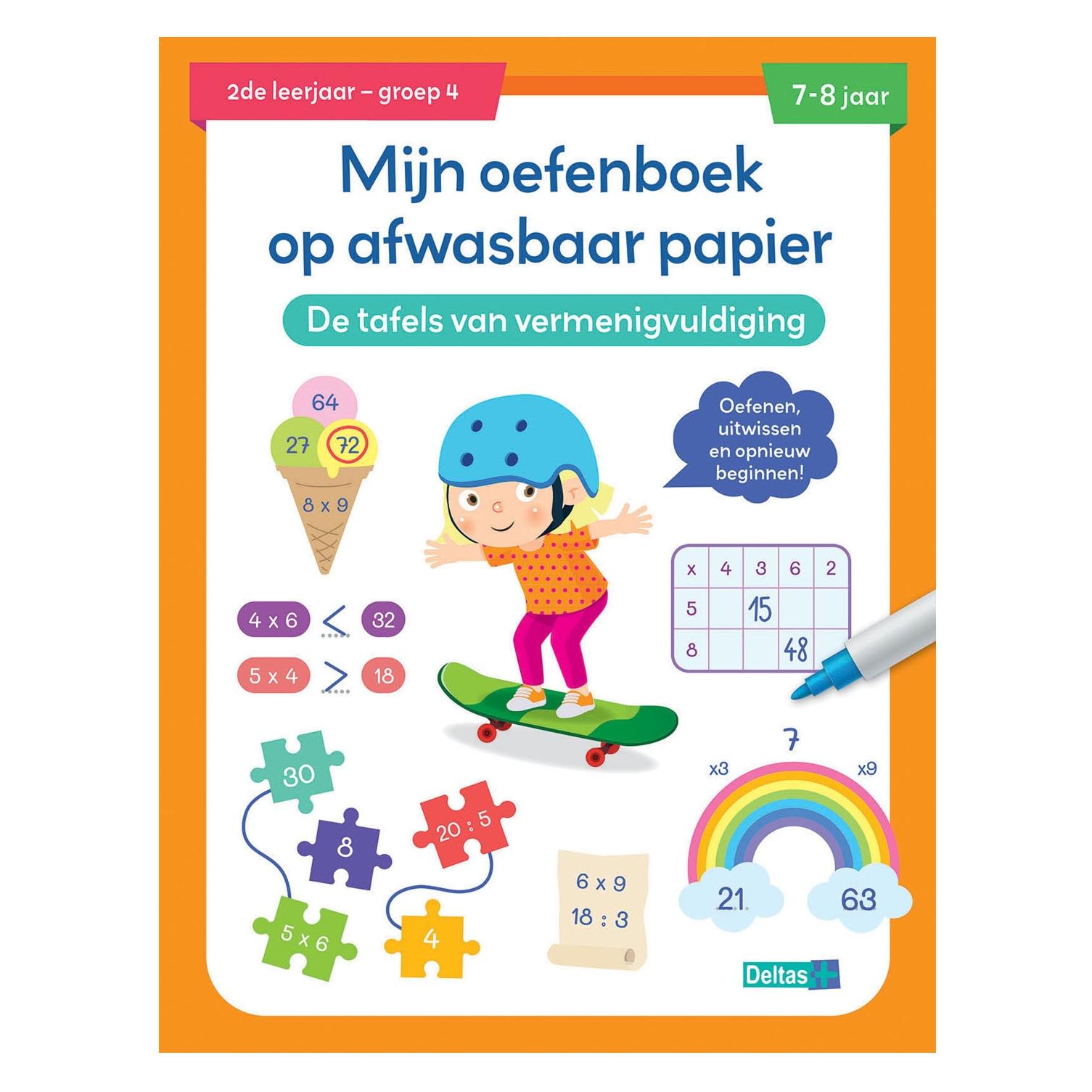 Deltas Übungsheft mit abwaschbarem Papier, Einmaleins-Tabellen (7-8 Jahre) (Niederländisch, 7 - 8 Jahre) (77244247)