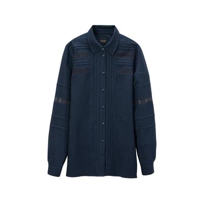 Hemdbluse MADELEINE "Hemd Langes Hemd mit Leinen-Anteil", Damen, Gr. 34, blau (marine), Obermaterial: 69% Viskose CV. 31% Leinen LI., Modern, normal, Blusen Hemdbluse