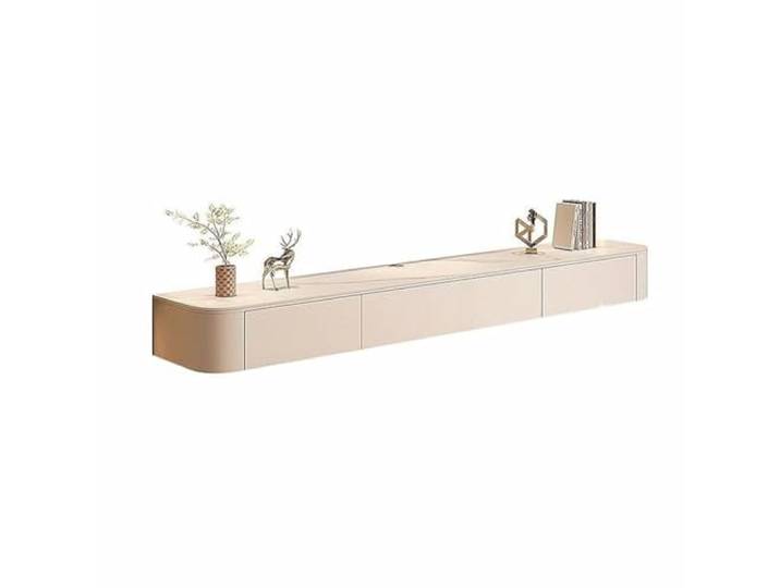 Schwimmender TV-Ständer, wandmontierter TV-Schrank, schwebende Regale Mit Tür, Holz, modernes Wohnzimmer, runde Ecke lowboard