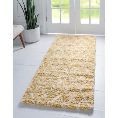 Hochflor-Teppich "Temara Shag, LAGERRÄUMUNG", gelb (gelb, elfenbeinfarben), B:79cm H:51mm L:305cm, Polypropylen (PP), MYFLAIR MÖBEL & ACCESSOIRES, Teppiche, gewebt, Rauten Design, weich & kuschelig