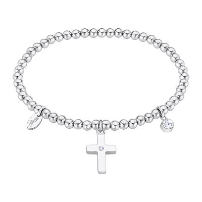 Armband LOTUS "Urban Woman - Kreuz", edelstahlfarben, kristallweiß, kristallweiß, Armbänder, Damen, 17cm, Edelstahl, Armband, mit Glasstein