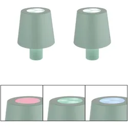 RGB LED Tischlampe Flaschenleuchte Akku Aufsatz Flaschenhals Dekolampe Touch, USB, grün, 1W kaltweiß, DxH 10,5x14 cm, 2er Set